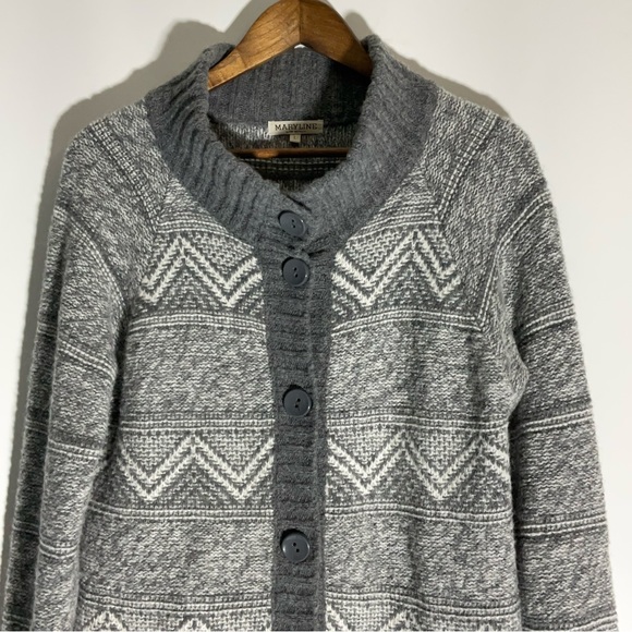 Maryline Italian Made Wool Blend Grey & White Tunic Length Button-Up Sweater LG - Picture 4 of 16